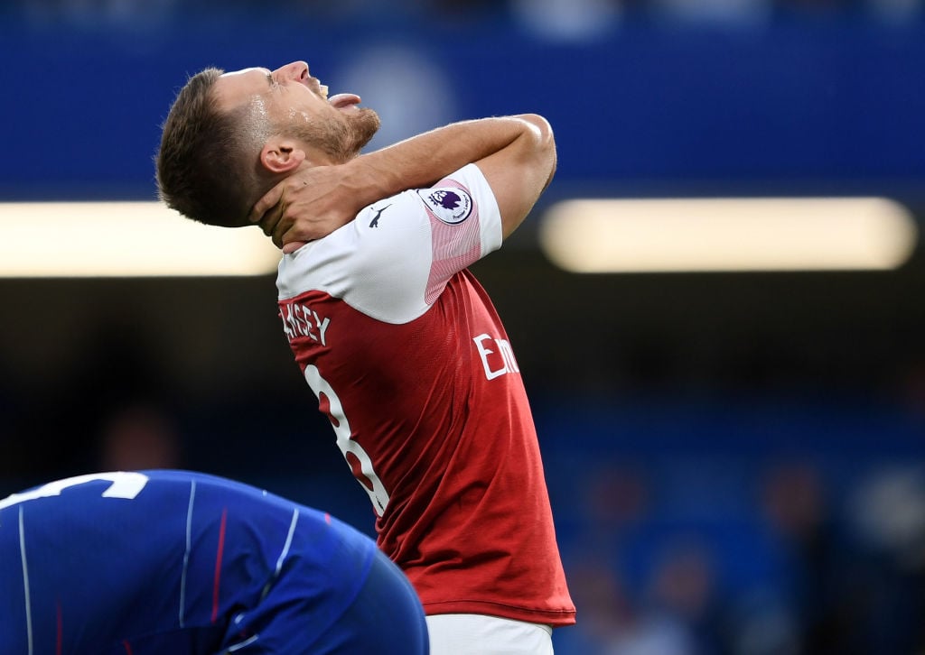 during the Premier League match between Chelsea FC and Arsenal FC at Stamford Bridge on August 18, 2018 in London, United Kingdom.