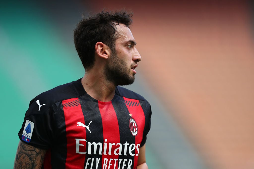Hakan Calhanoglu of Ac Milan  looks on during the Serie A