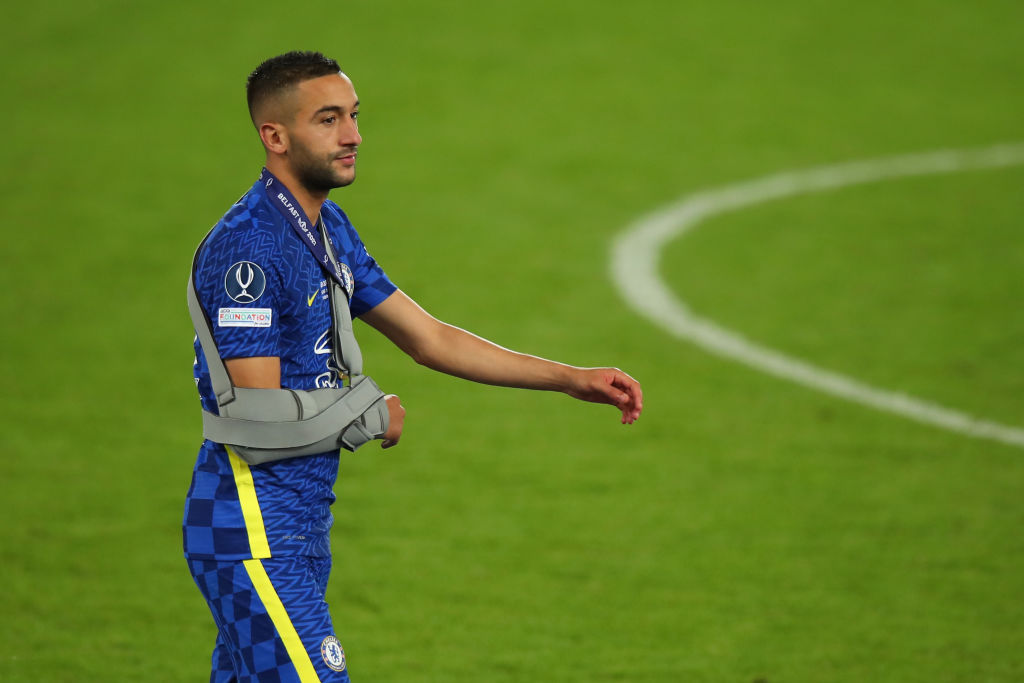 Hakim Ziyech picked up a shoulder injury during the UEFA Super Cup 2021 between Chelsea FC v Villarreal CF
