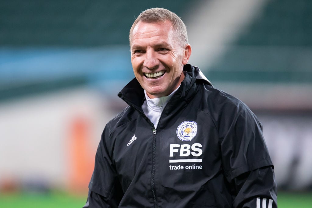 Brendan Rodgers coach of Leicester City FC smiles during the