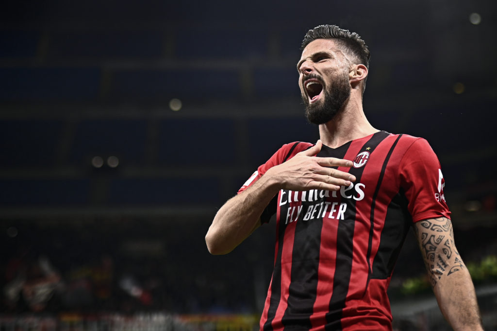 Olivier Giroud of AC Milan celebrates after scoring a goal