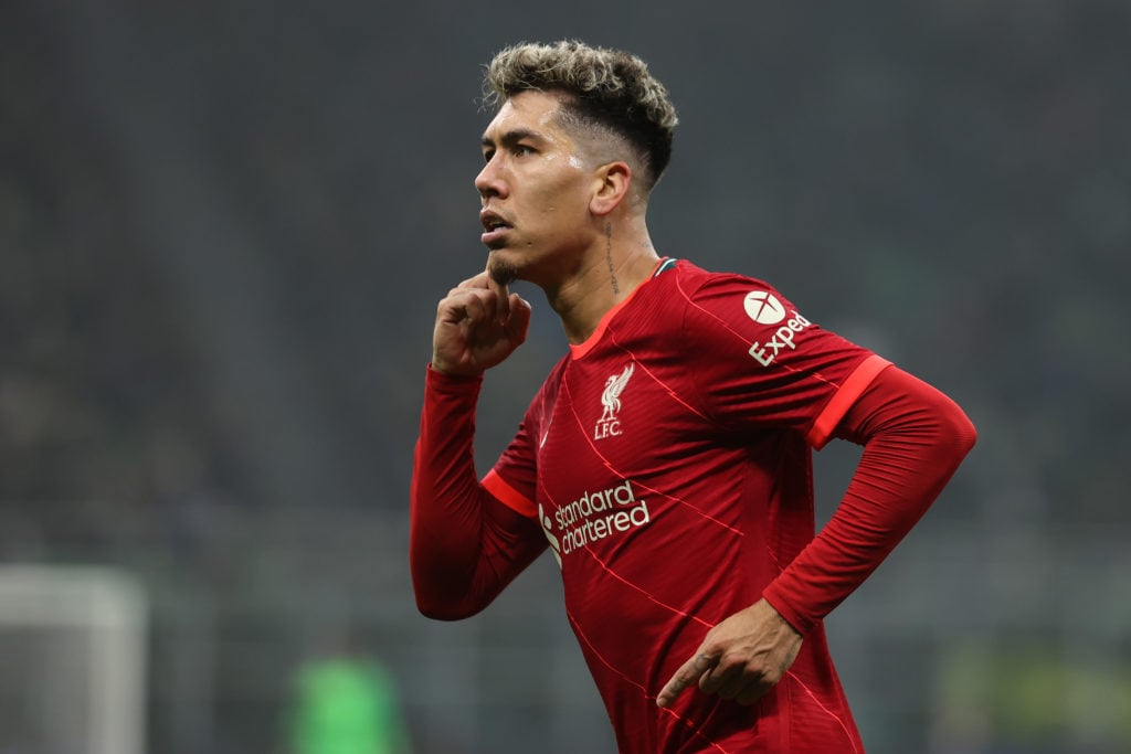 Roberto Firmino of Liverpool FC celebrates after scoring a