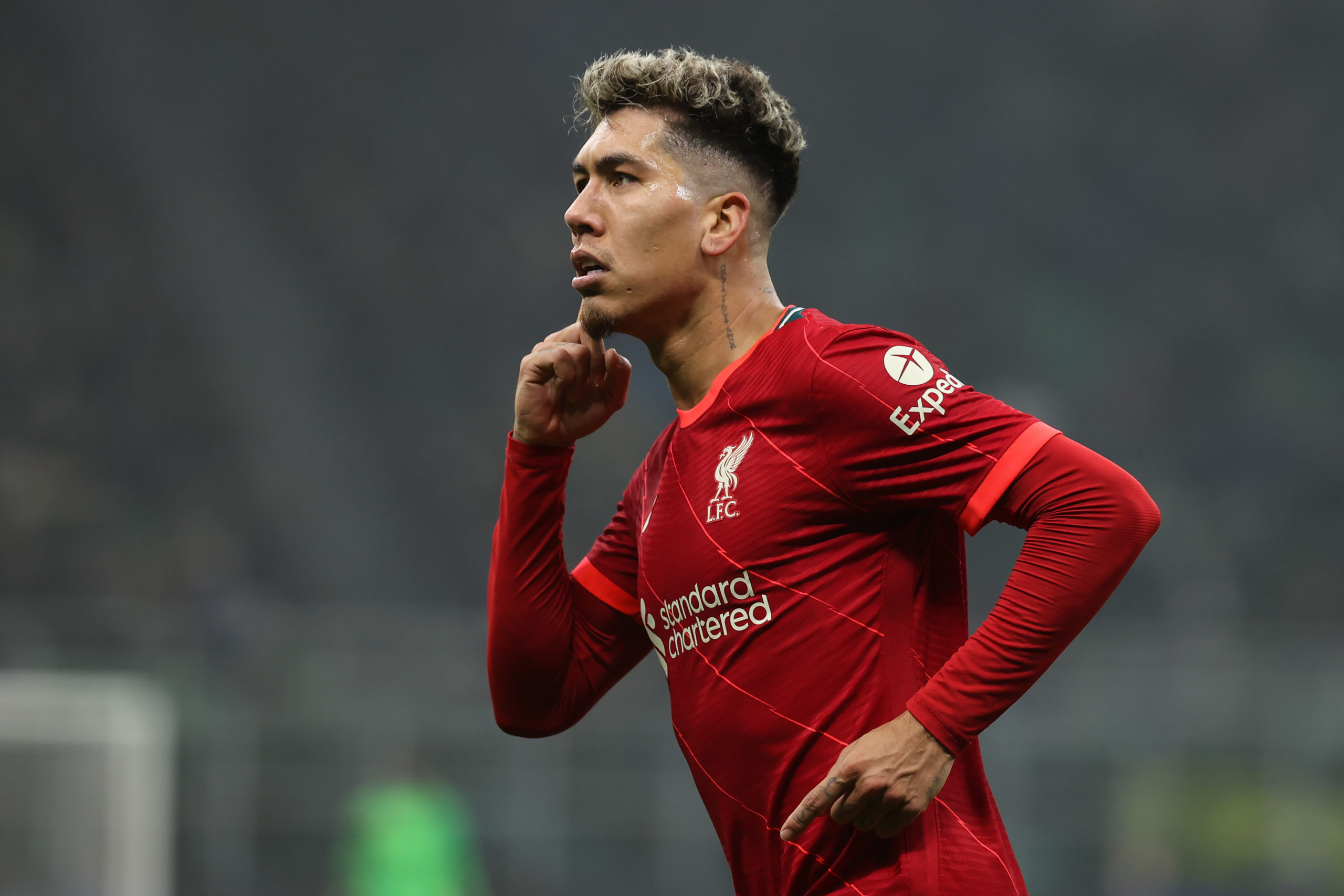 Roberto Firmino of Liverpool FC celebrates after scoring a...
