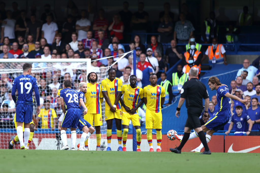 Marcos Alonso scores for Chelsea against Crystal Palace in the Premier League.