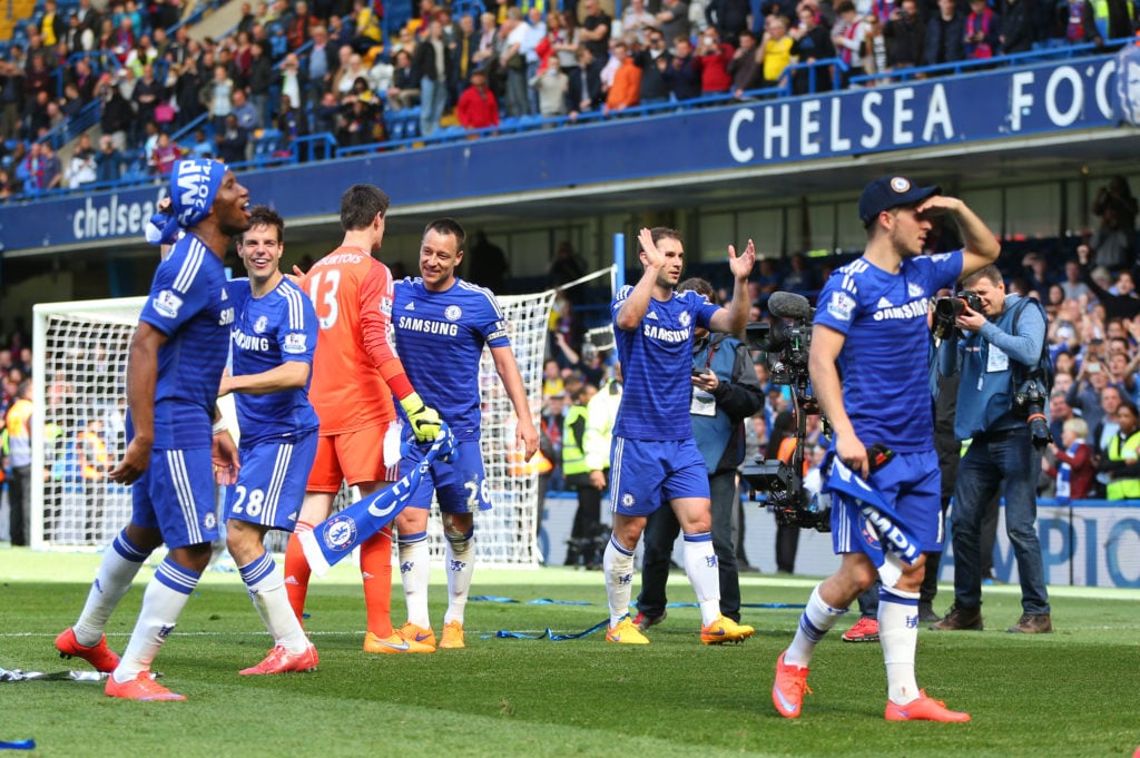 Chelsea players celebrating after title win