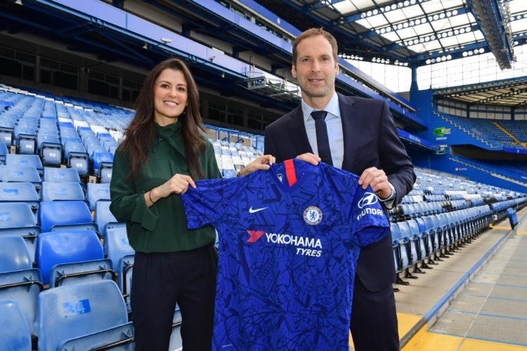 Petr Cech poses with Chelsea Director Marina Granovskaia as he becomes the Technical and Performance Advisor of Chelsea Football Club at Stamford B...
