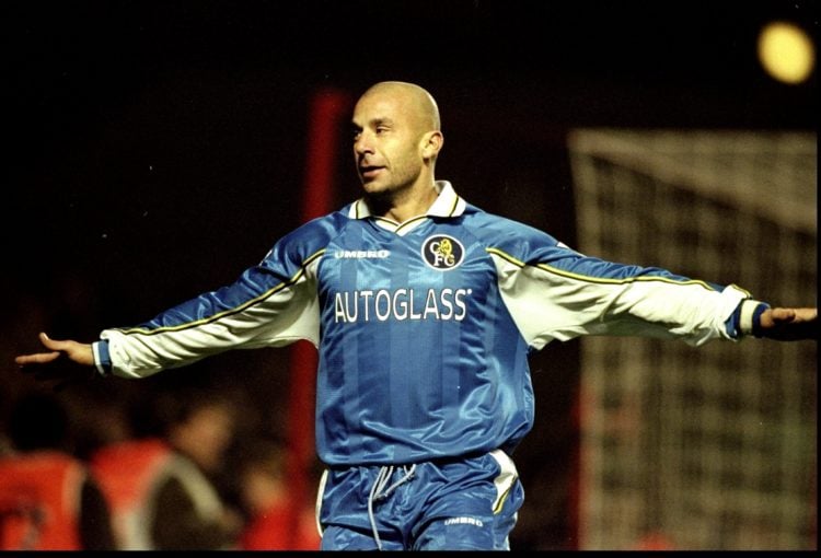 11 Nov 1998:  Chelsea player/manager Gianluca Vialli celebrates his goal during the Worthington Cup fourth round match against Arsenal at Highbury ...