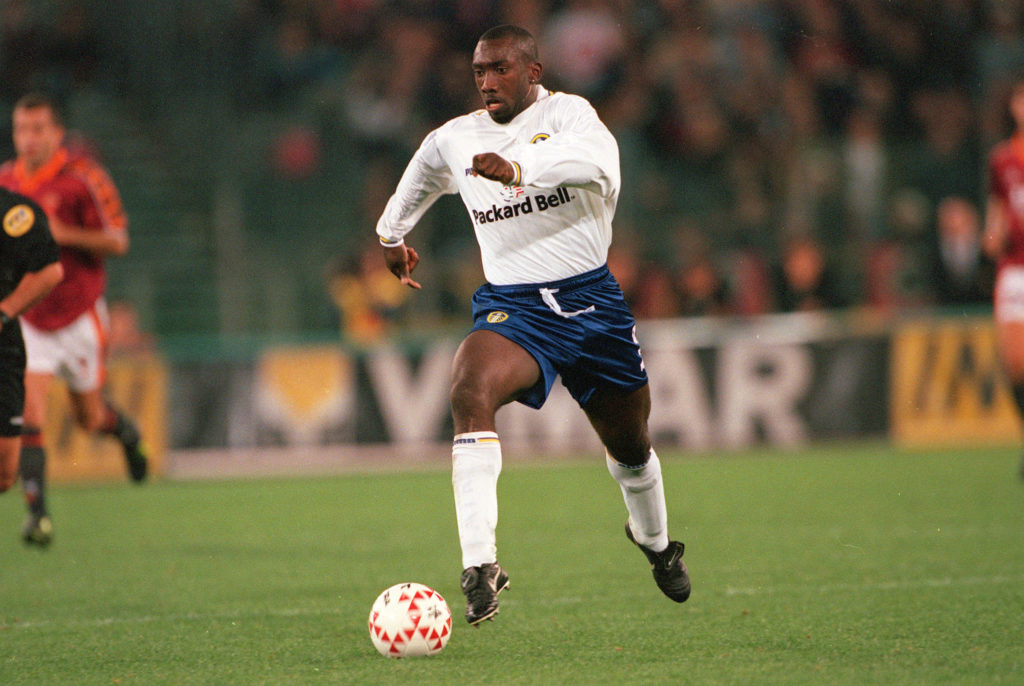 Sport. Football. pic: 20th October 1998. UEFA.Cup 2nd Round Ist Leg. Roma 1. v Leeds United 0. Jimmy Floyd Hasselbaink, Leeds United.