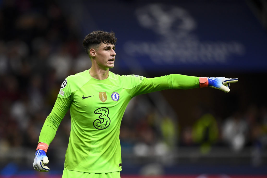 Kepa Arrizabalaga of Chelsea FC gestures during the UEFA