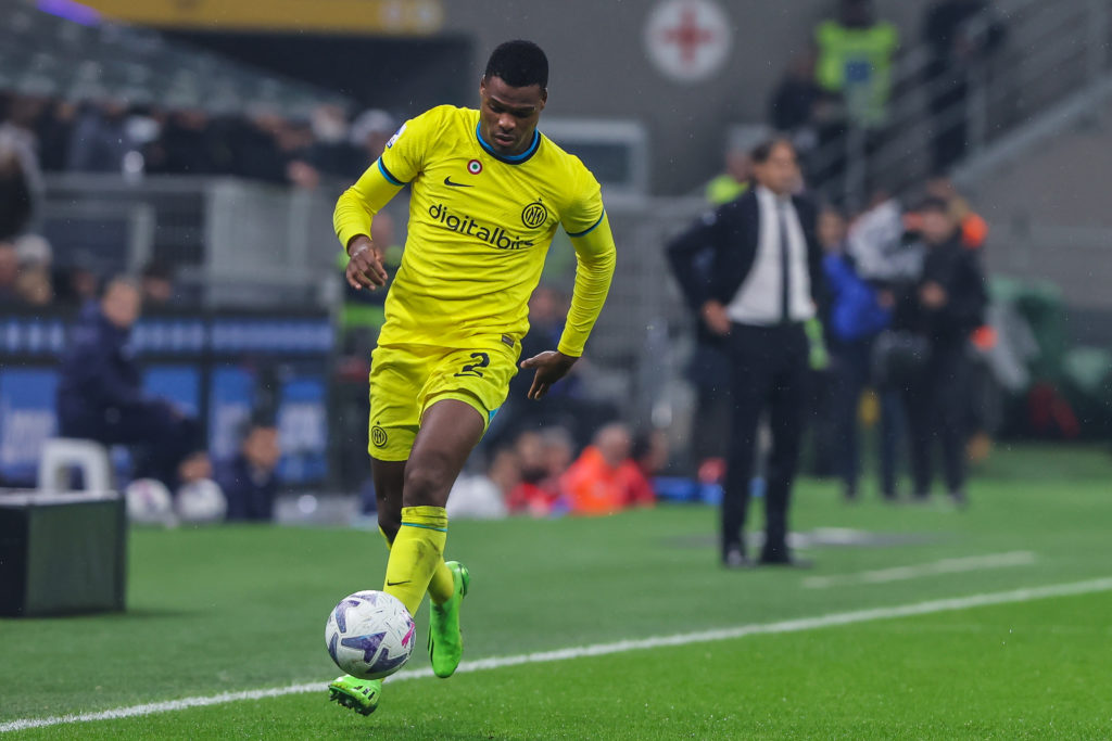 Denzel Dumfries of FC Internazionale in action during Serie