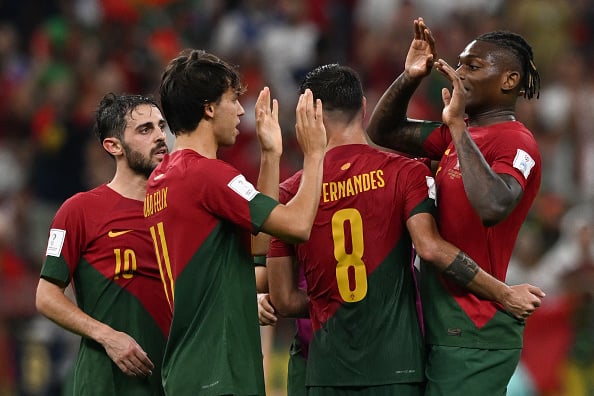 Rafael Leao of Portugal tries to escape Joao Felix of Portugal and News  Photo - Getty Images