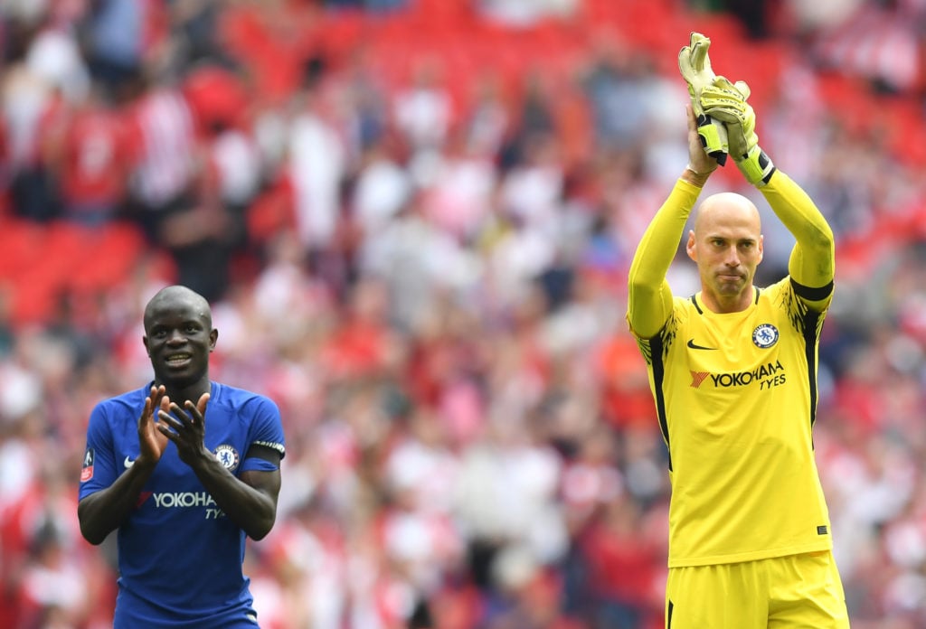Chelsea goalkeeper Willy Caballero applauding fans