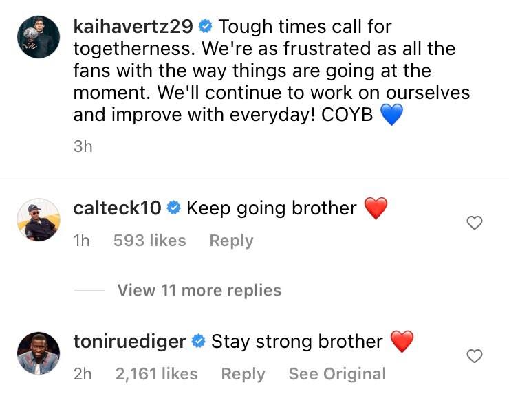 Kai Havertz Comments and replies by Callum Hudson-Odoi and Antonio Ruediger
