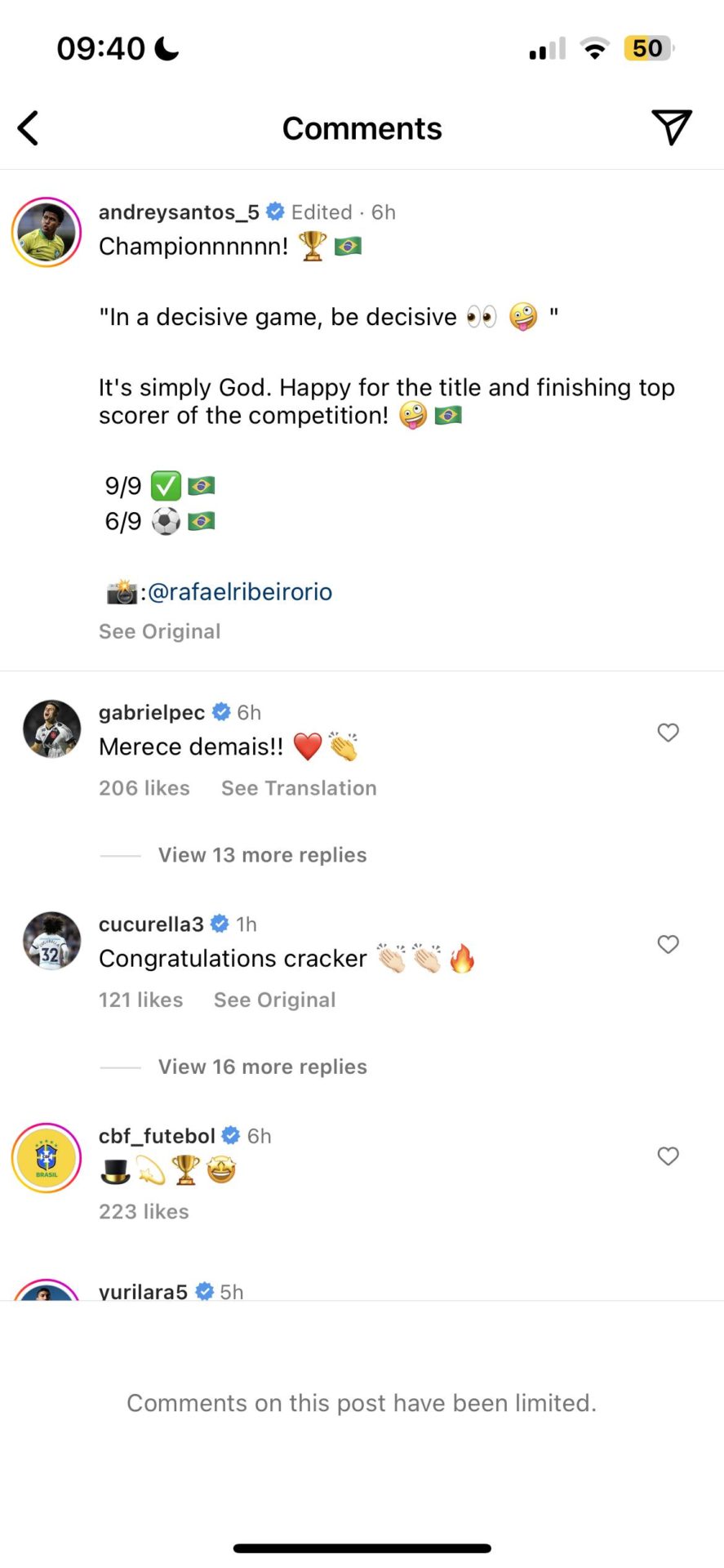 Cucurella reacts on Instagram after Andrey Santos scores for Brazil again