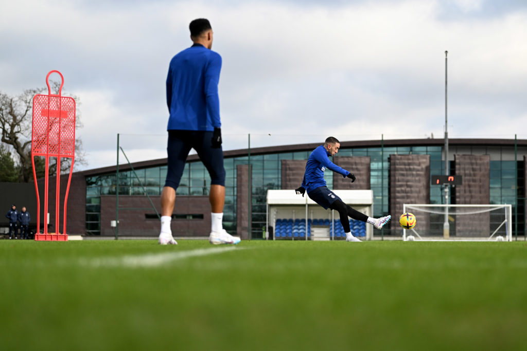 Hakim Ziyech of Chelsea during a training session at Chelsea Training Ground on January 20, 2023 in Cobham, England.