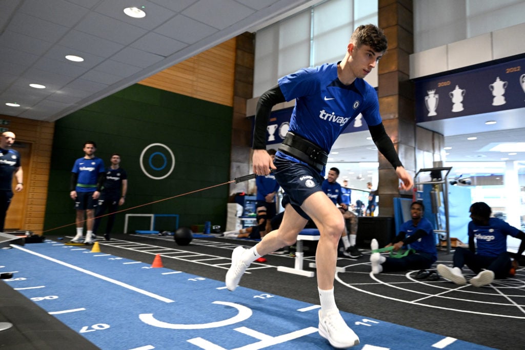 Kai Havertz of Chelsea during a gym session at Chelsea Training Ground on March 15, 2023 in Cobham, England.