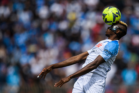 Victor Osimhen of SSC Napoli heads the ball during the Serie...