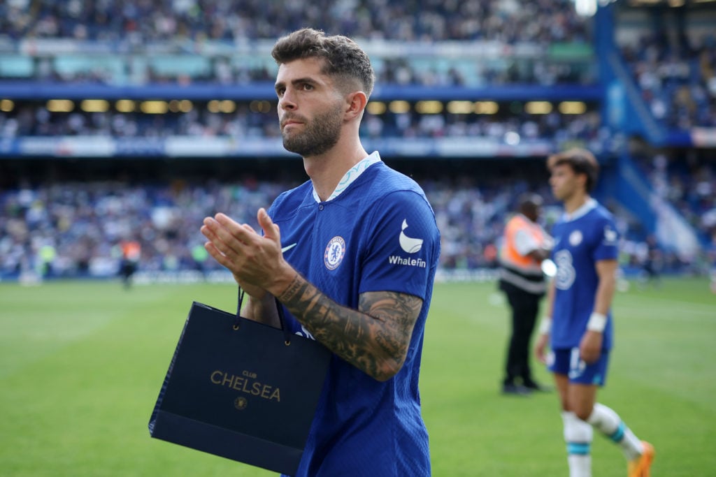 Christian Pulisic of Chelsea acknowledges the fans following the Premier League match between Chelsea FC and Newcastle United at Stamford Bridge on...