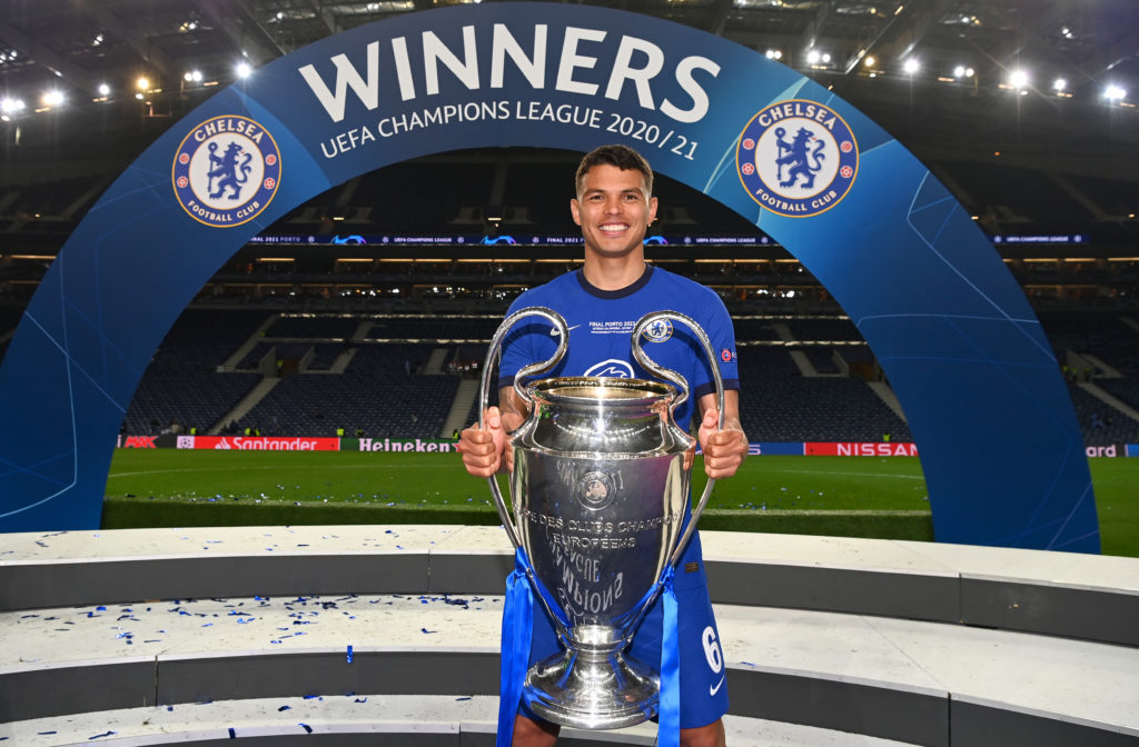 Thiago Silva with Champions League trophy for Chelsea