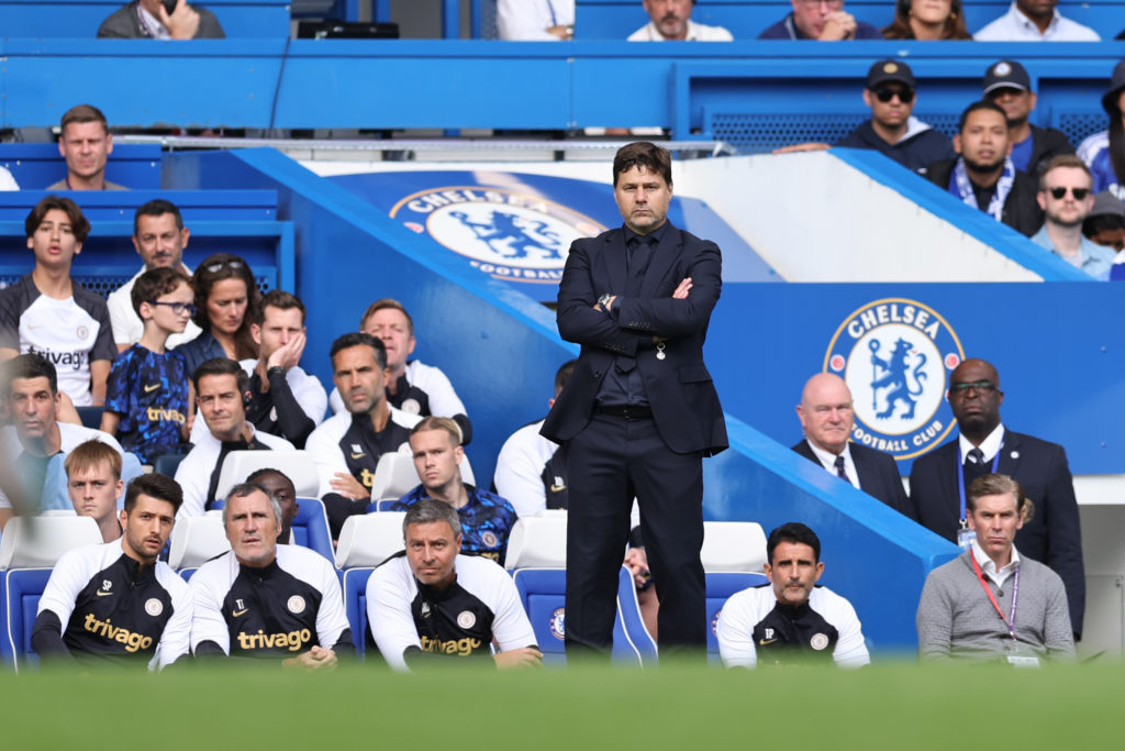 Chelsea manager Mauricio Pochettino reacts against Liverpool in the Premier League ahead of transfer deadline day