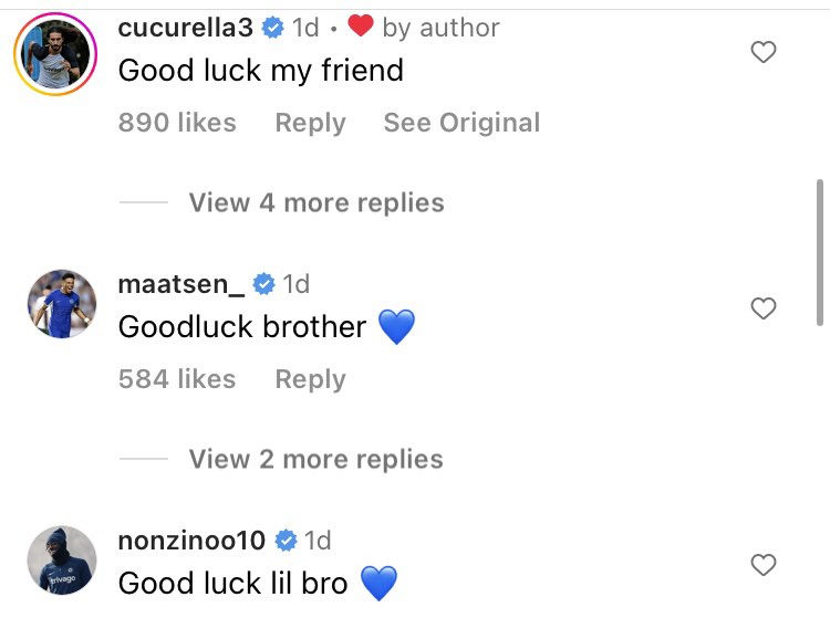 Marc Cucurella Instagram message to Andrey Santos Marc Cucurella and teammates message Andrey Santos after he leaves Chelsea on loan
