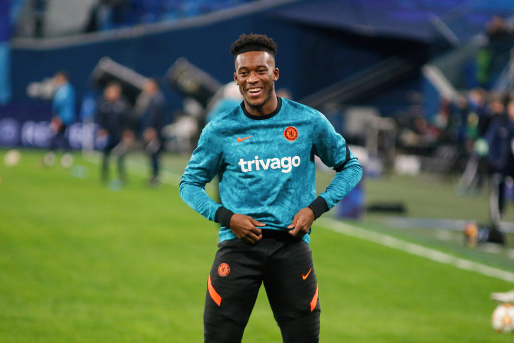 Callum Hudson-Odoi (No.20) of Chelsea in action during the