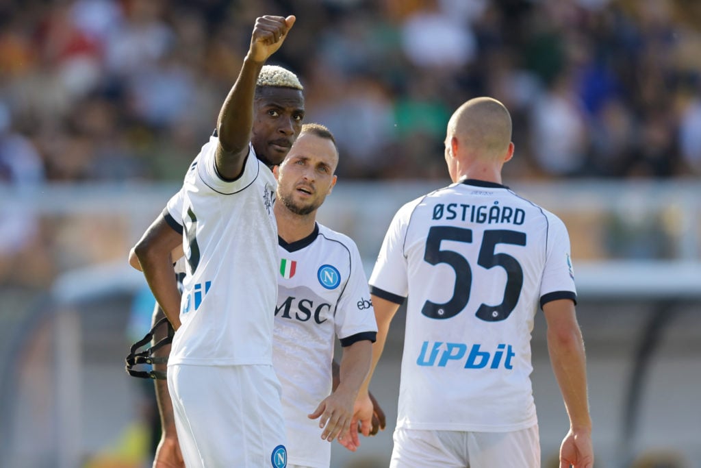 SSC Napoli's Nigerian forward Victor Osimhen celebrates with