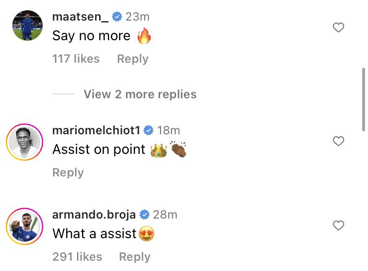 Ian Maatsen and Armando Broja reply to Levi Colwill on Instagram Levi Colwill receives Instagram responses from Ian Maatsen, Armando Broja and Mario Melchioit