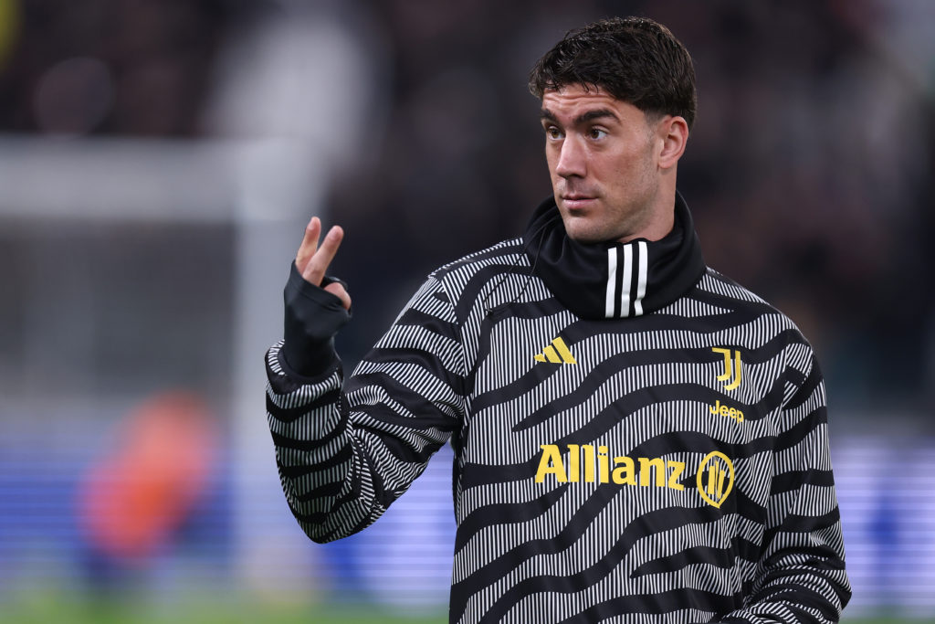 Dusan Vlahovic of Juventus Fc during warm up before the