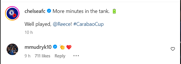 Mykhailo Mudryk on Chelsea's Instagram