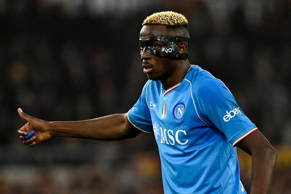 Victor Osimhen of SSC Napoli gestures during the Serie A...