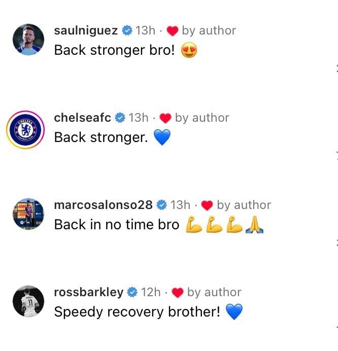 Saul Niguez and Ross Barkley Instagram message to Reece James Saul Niguez and Ross Barkley respond to Reece James on Instagram after his injury.