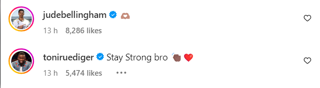 Jude Bellingham and Antonio Rudiger on Reece James' Instagram
