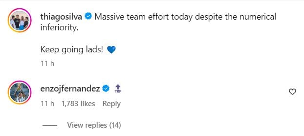 Thiago Silva on Enzo Fernandez's Instagram