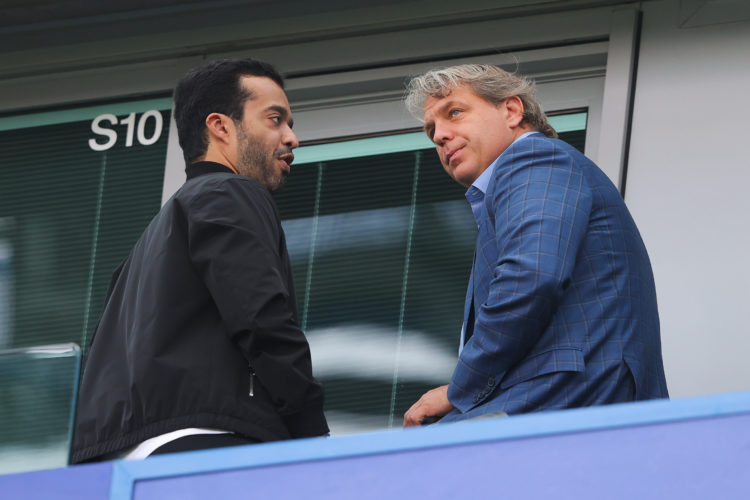 R, owner of Chelsea, looks on during the Premier League match between Chelsea FC and Liverpool FC at Stamford Bridge on August 13, 2023 in London, England. (Photo by James Gill - Danehouse/Getty Images
