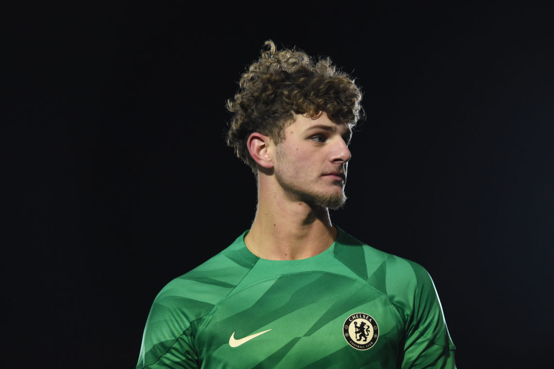 Max Merrick of Chelsea looks on during the Premier League International Cup match between Chelsea and Valencia at Kingsmeadow on January 09, 2024 i...