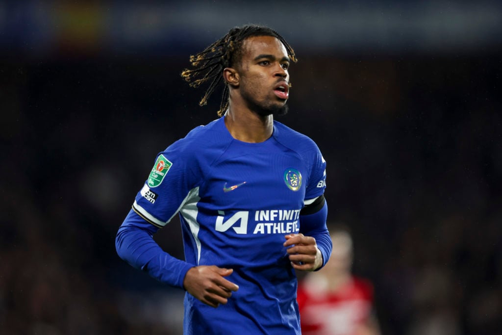 Carney Chukwuemeka playing for Chelsea against Middlesbrough in the Carabao Cup.