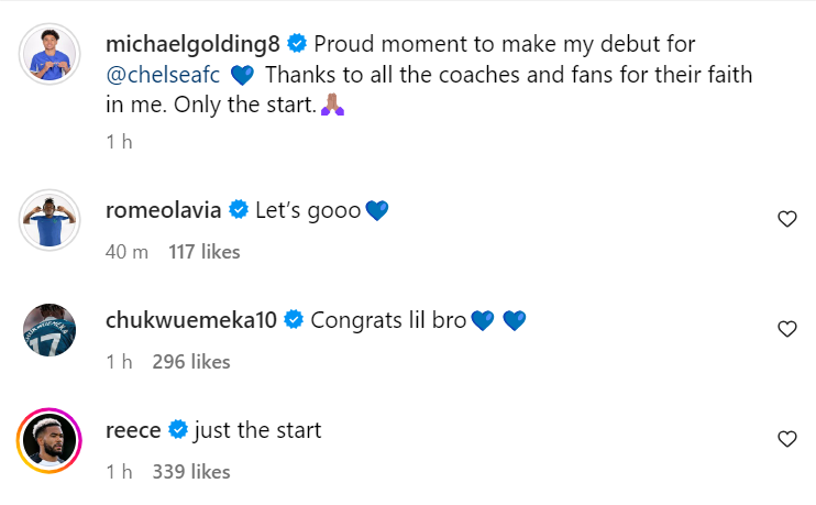 Michael Golding's Instgram post after Chelsea debut Michael Golding posts on Instagram after making his Chelsea first-team debut