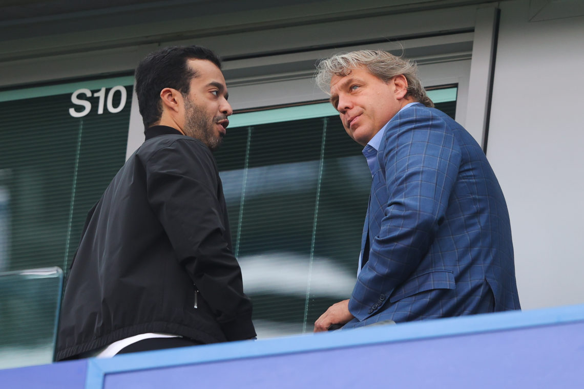 R, owner of Chelsea, looks on during the Premier League match between Chelsea FC and Liverpool FC at Stamford Bridge on August 13, 2023 in London, England. (Photo by James Gill - Danehouse/Getty Images