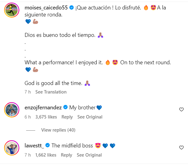 Enzo Fernandez on Moises Caicedo's Instagram