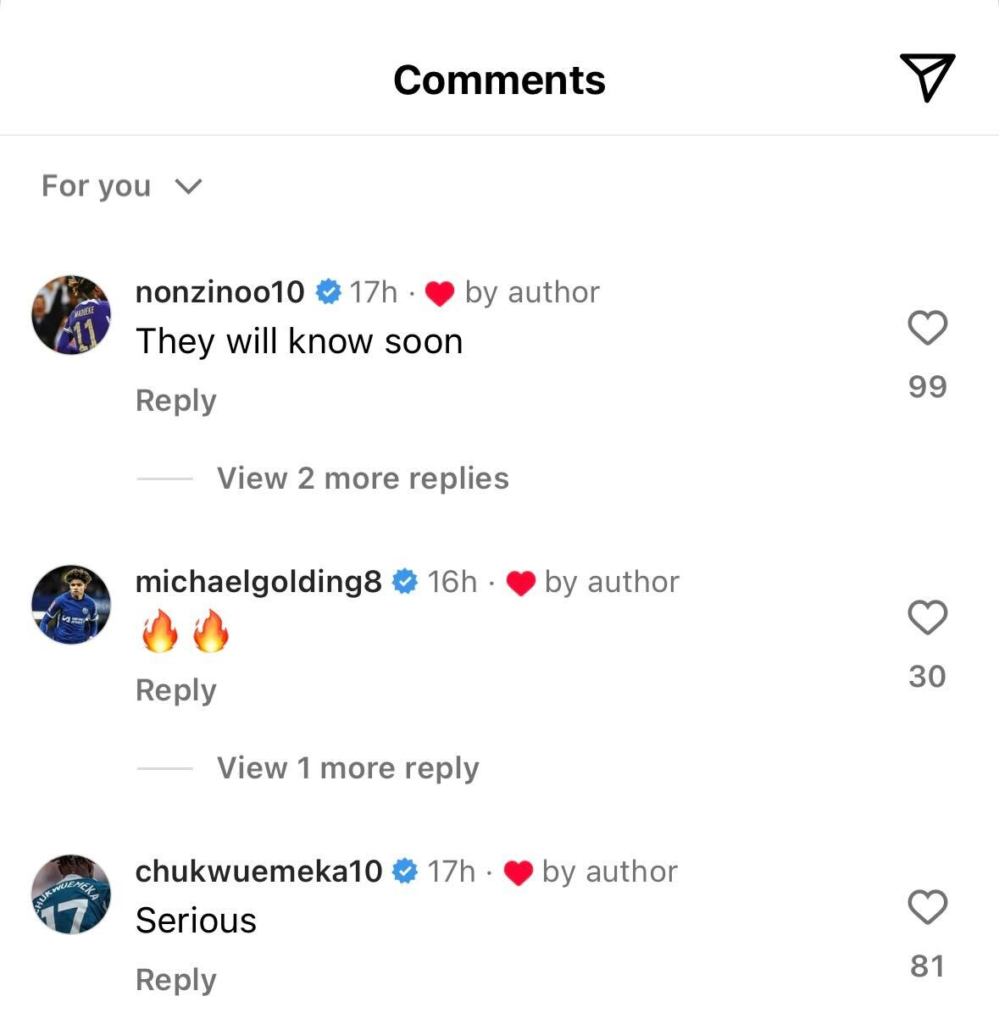 Noni Madueke responds to Chelsea youngster Tyrique George on Instagram