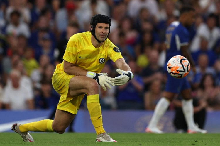 Chelsea legend Petr Cech throws the ball out during the Legends football match between Chelsea and Bayern Munich at Stamford Bridge in London on Se...
