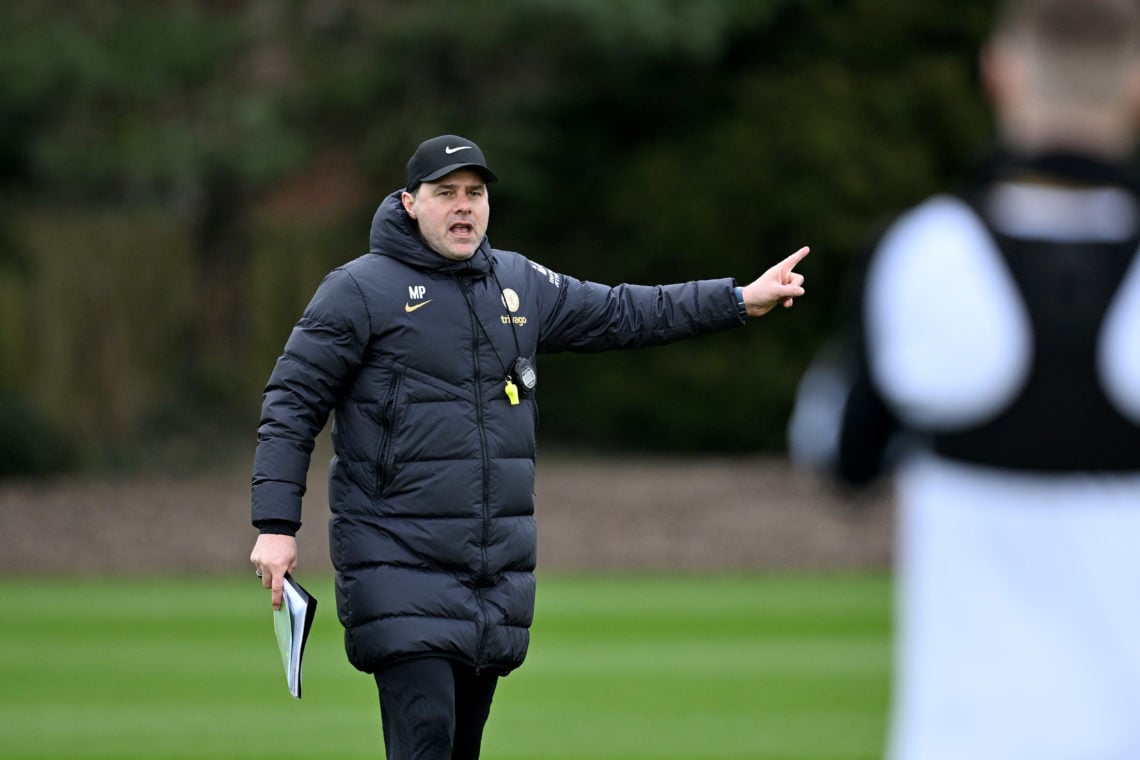 Head Coach Mauricio Pochettino of Chelsea during a training session at Chelsea Training Ground on February 16, 2024 in Cobham, England.