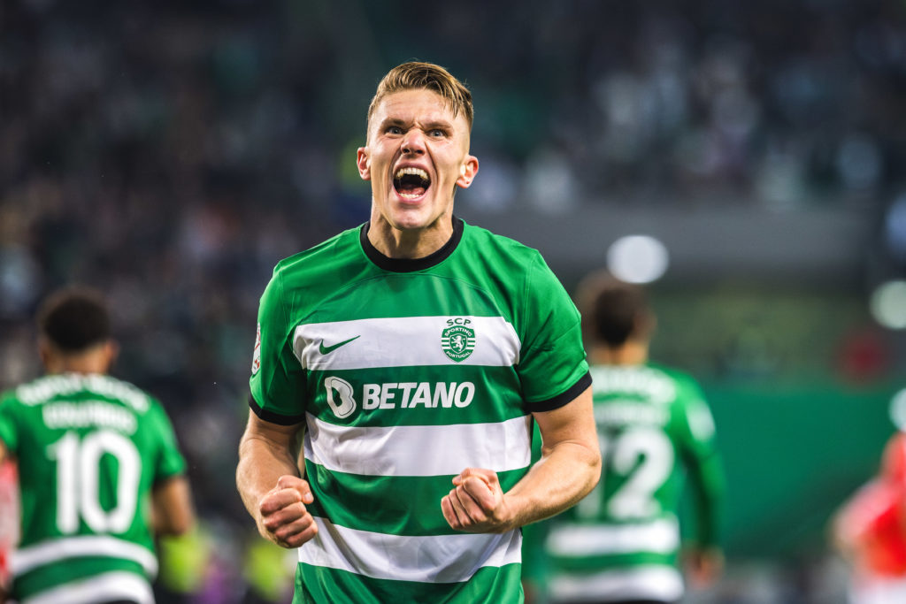 Viktor Gyokeres of Sporting CP celebrates a goal during the