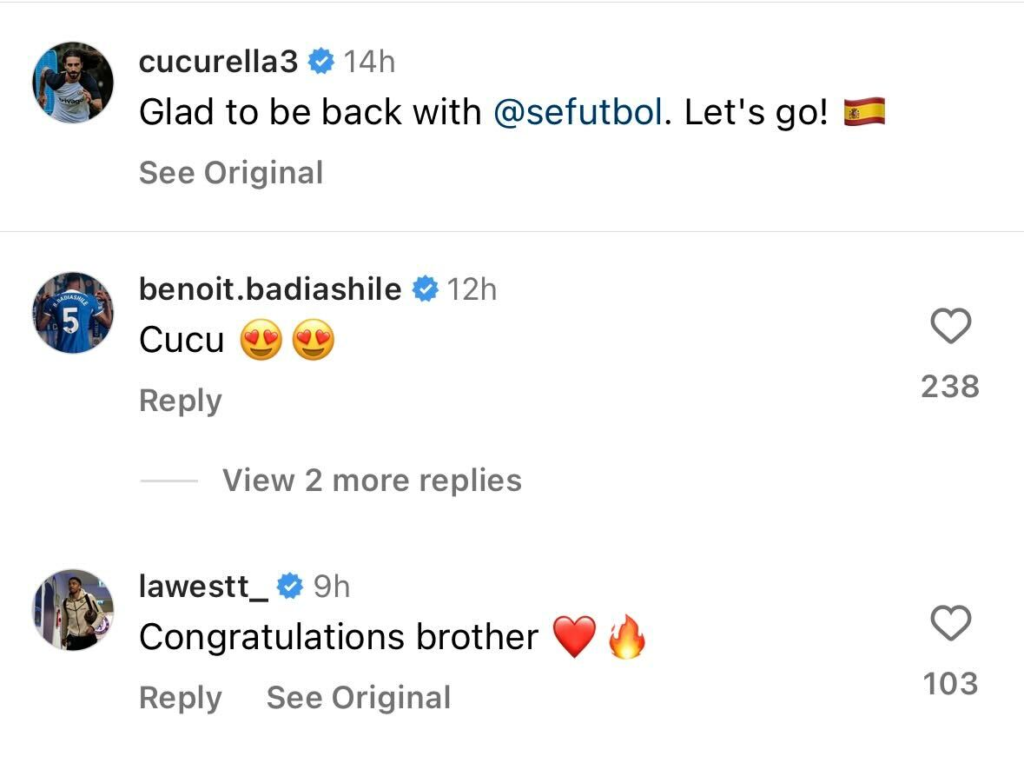 Marc Cucurella posts on Instagram after being recalled by Spain