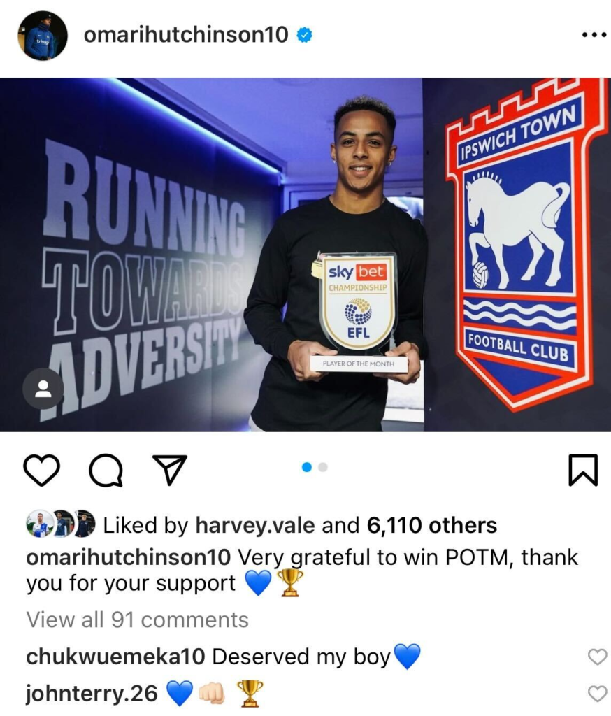 Omari Hutchinson's Instagram post, Carney Chukwuemeka and John Terry respond