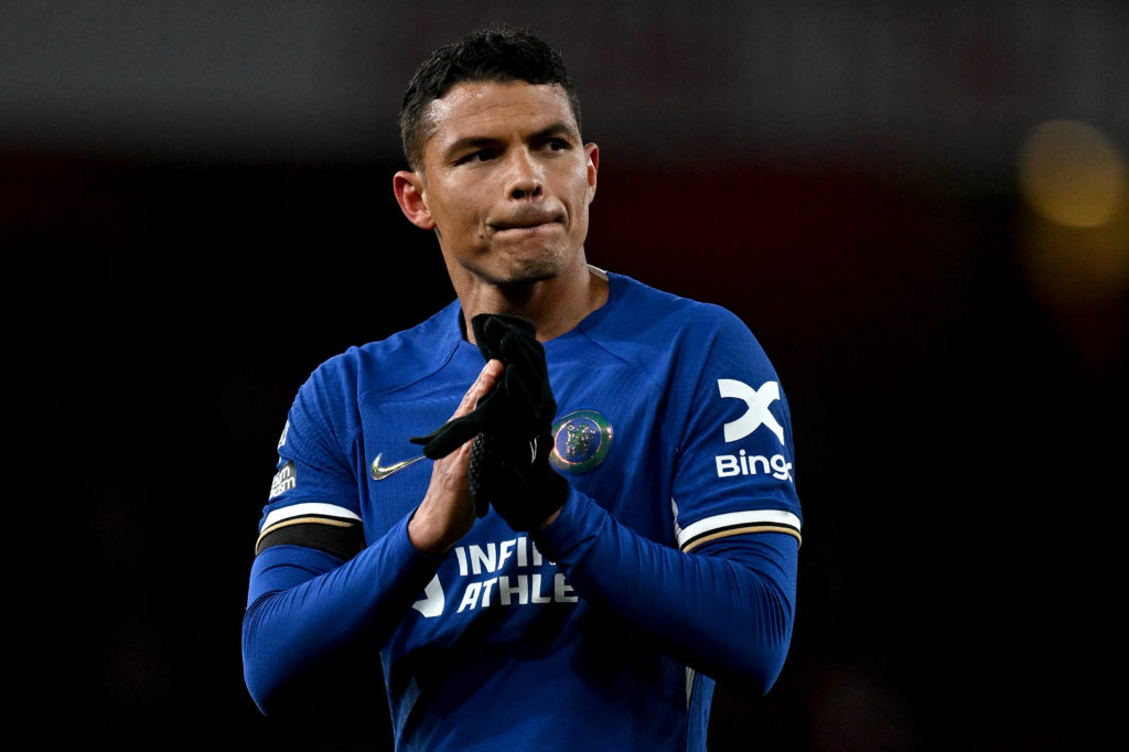 Thiago Silva of Chelsea applauds the fans after the team's defeat during the Premier League match between Arsenal FC and Chelsea FC at Emirates Sta...