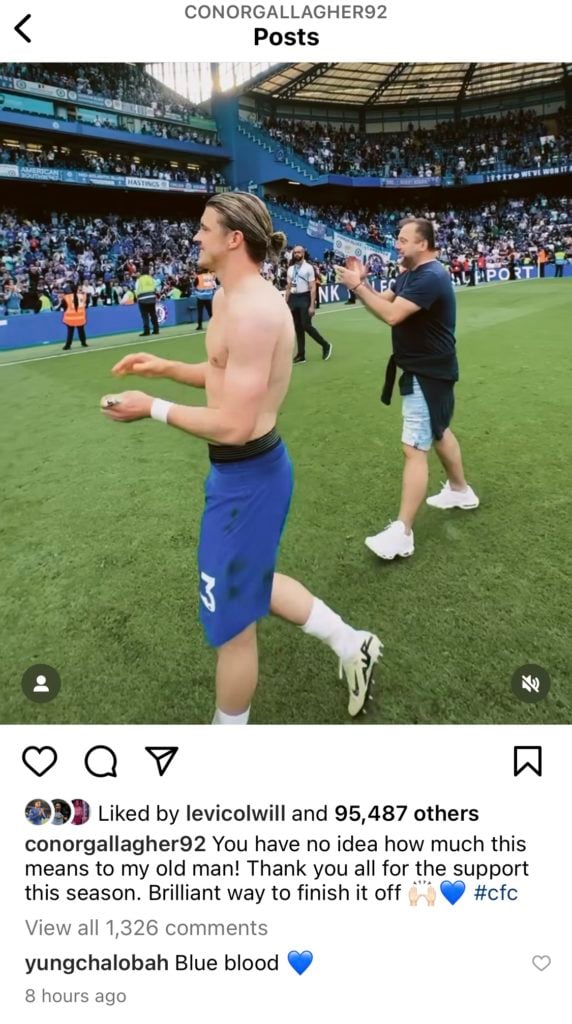 Conor Gallagher thanks Chelsea fans on Instagram