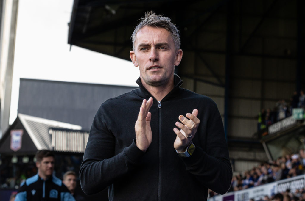 Ipswich Town's manager Kieran McKenna acknowledges the supporters  during the Sky Bet Championship match between Ipswich Town and Blackburn Rovers ...