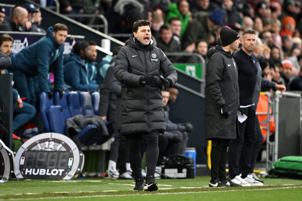 Mauricio Pochettino, Manager of Chelsea, reacts during the Premier League match between Luton Town and Chelsea FC at Kenilworth Road on December 30...